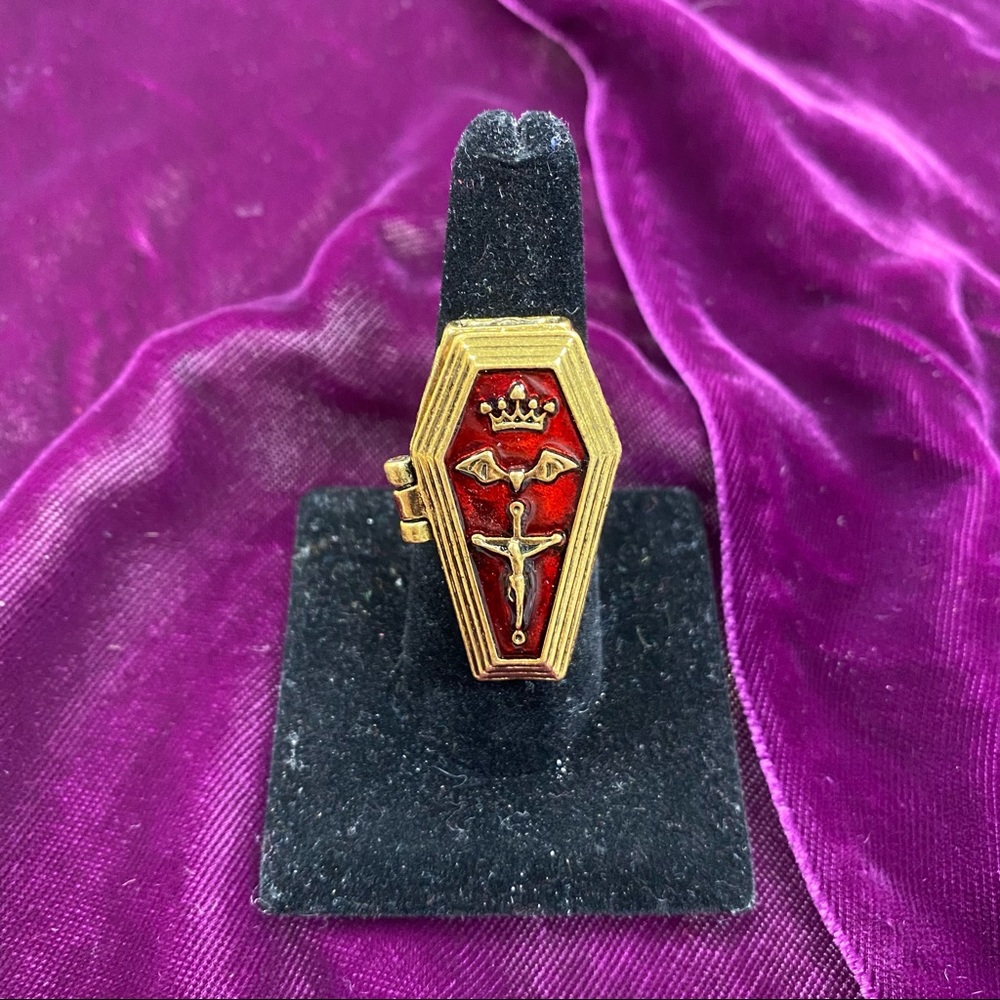 Poison Coffin Ring Red & Gold Adjustable